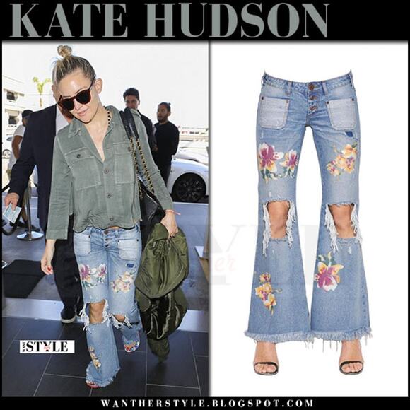 One Teaspoon Orchid Flare Leg Distressed Floral Patch Pocket Jeans 25 - Picture 1 of 16